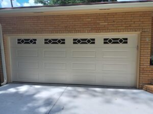 White garage door with windows