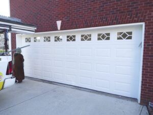 White garage door with windows